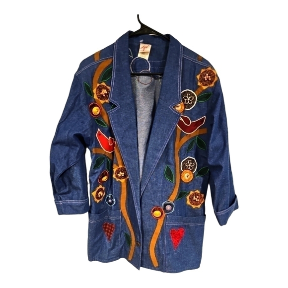 GW by Graff Jackets & Blazers - Vintage GW Graff DENIM embellished Bird Pearls long 3/4 Sleeve Jean Jacket sz 12